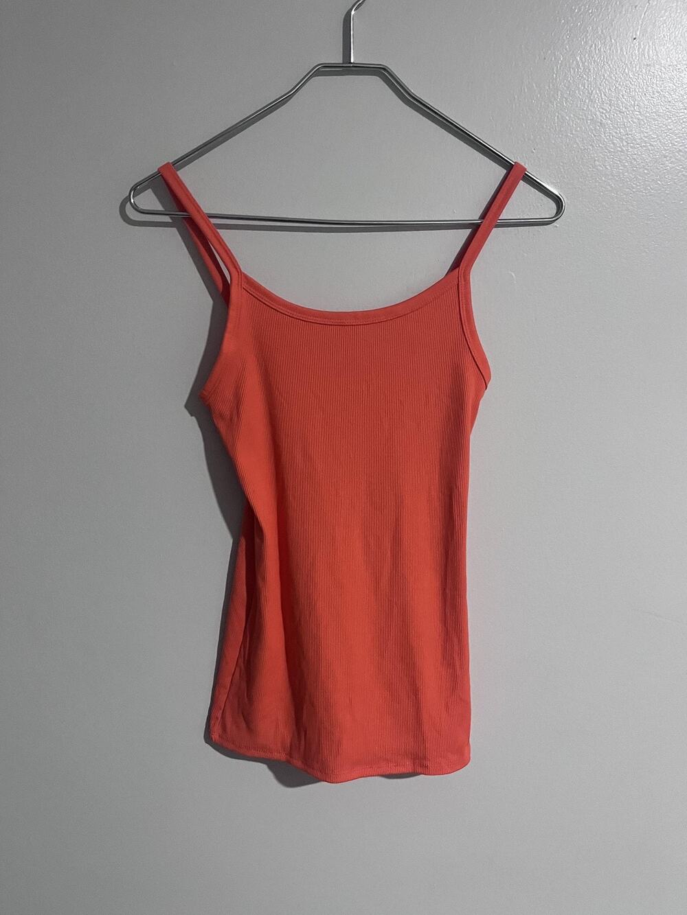 No Boundaries Tank Womens S Orange Ribbed Knit Camisole Stretch Logo Layering